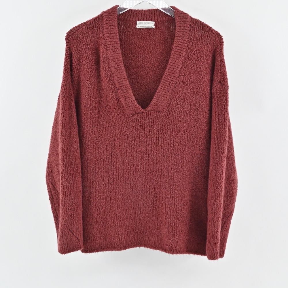 URBAN OUTFITTERS Sweater‎ Womens M Red Fuzzy Pullover V Neck Oversized Soft Cozy
